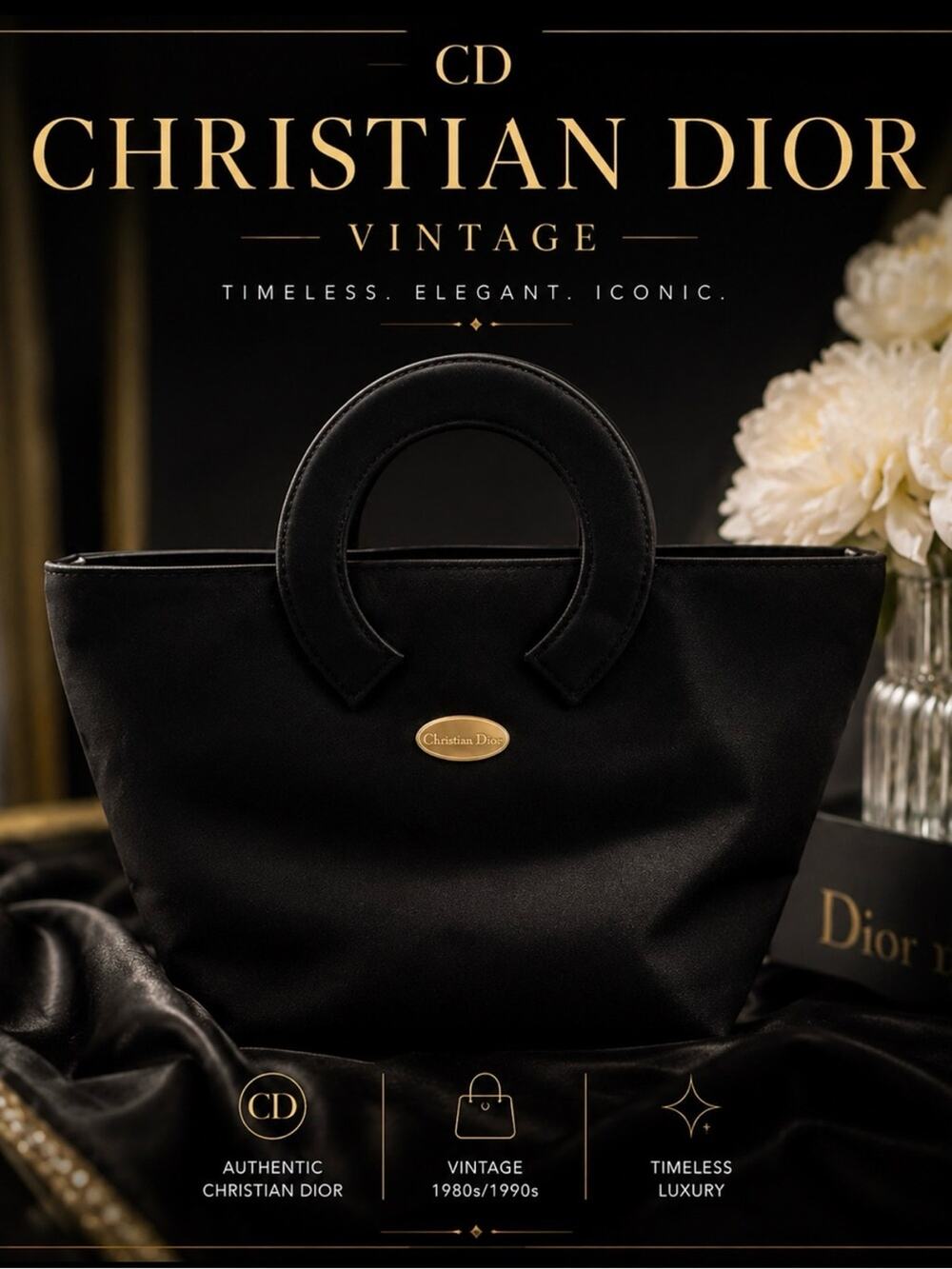 Christian Dior Vintage Black Nylon Top Handle  Purse 1980s-1990s  Y2K